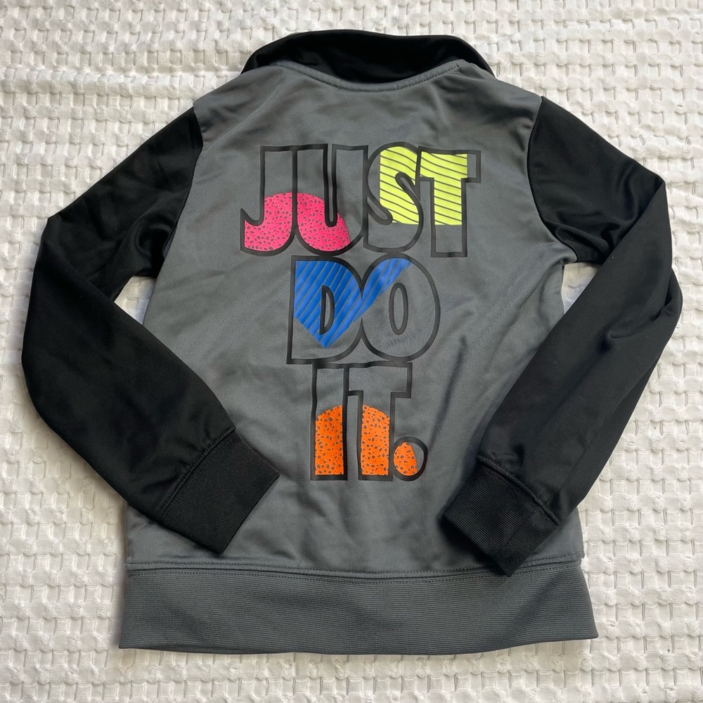 Nike Track Jacket 4‎ XS Kids Boys Gray Black Retro Multicolor Just Do It Graphic